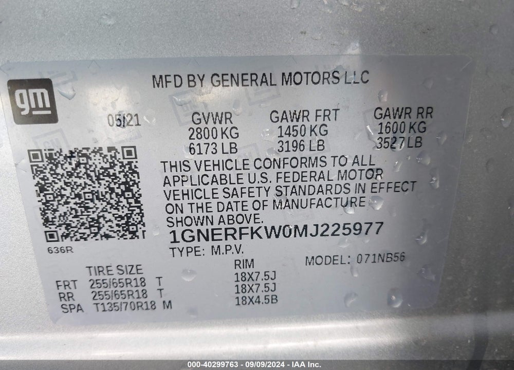 2021 CHEVROLET TRAVERSE LS VIN: 1GNERFKW0MJ225977