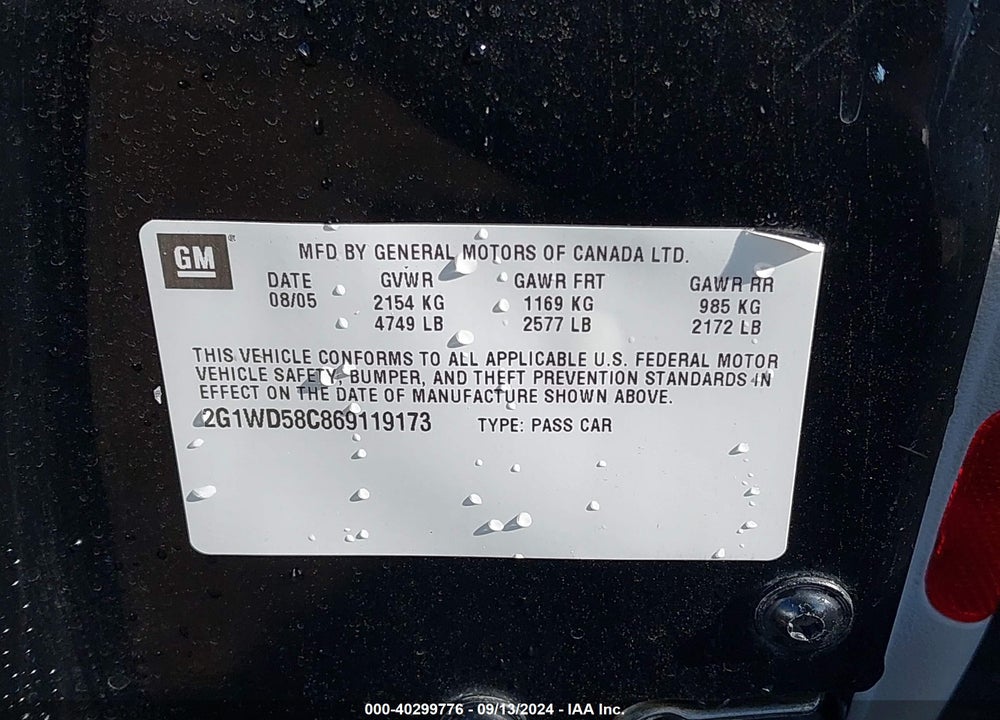 2006 CHEVROLET IMPALA  SS VIN: 2G1WD58C869119173