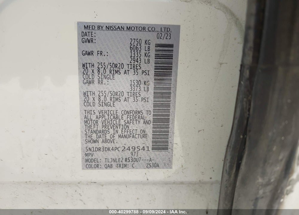 2023 NISSAN PATHFINDER PLATINUM 4WD VIN: 5N1DR3DK4PC249541
