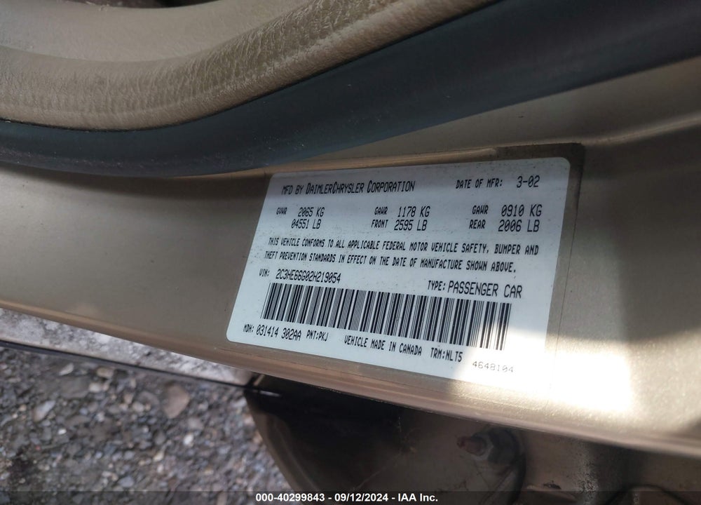 2002 CHRYSLER 300M VIN: 2C3HE66G02H219054