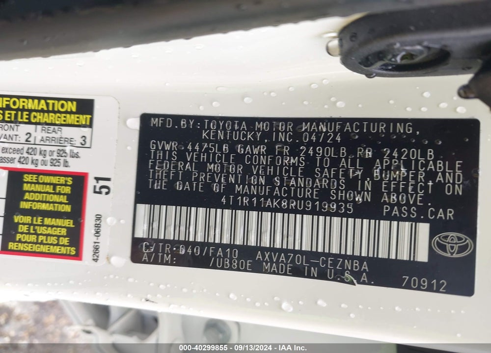 2024 TOYOTA CAMRY LE VIN: 4T1R11AK8RU919935