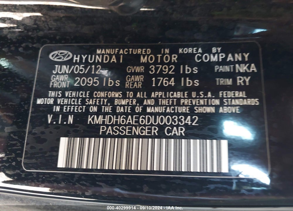 2013 HYUNDAI ELANTRA GS VIN: KMHDH6AE6DU003342