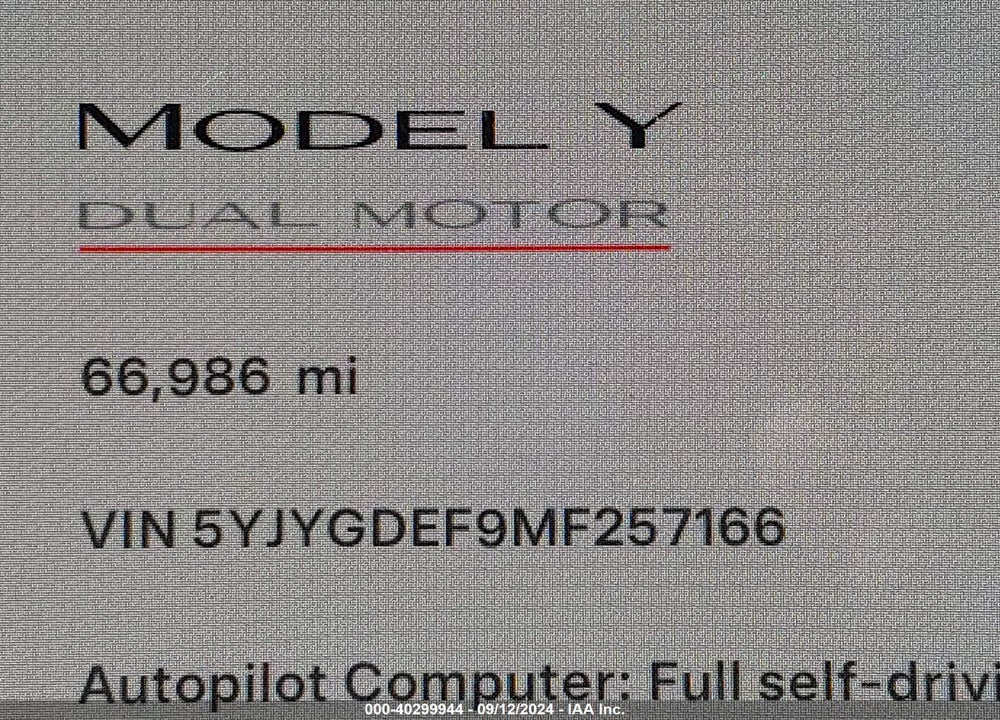 2021 TESLA MODEL Y PERFORMANCE DUAL MOTOR ALL-WHEEL DRIVE VIN: 5YJYGDEF9MF257166
