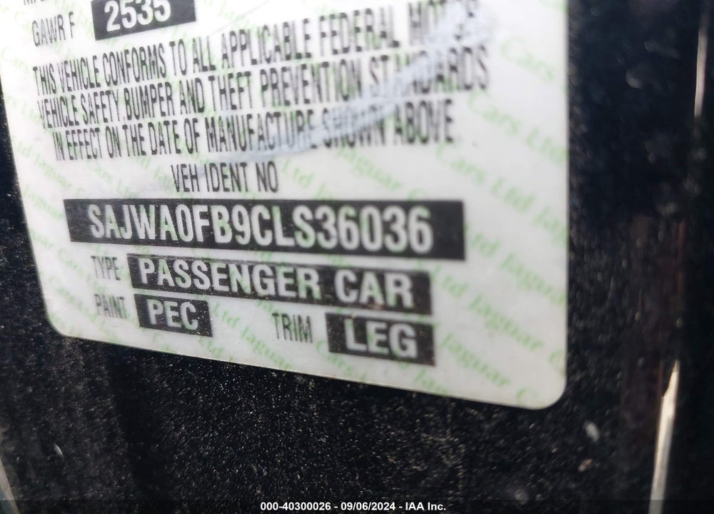 2012 JAGUAR XF VIN: SAJWA0FB9CLS36036
