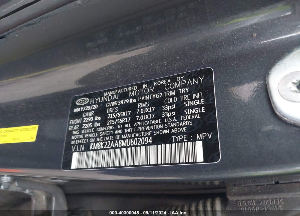 2021 HYUNDAI KONA SEL VIN: KM8K22AA8MU602094