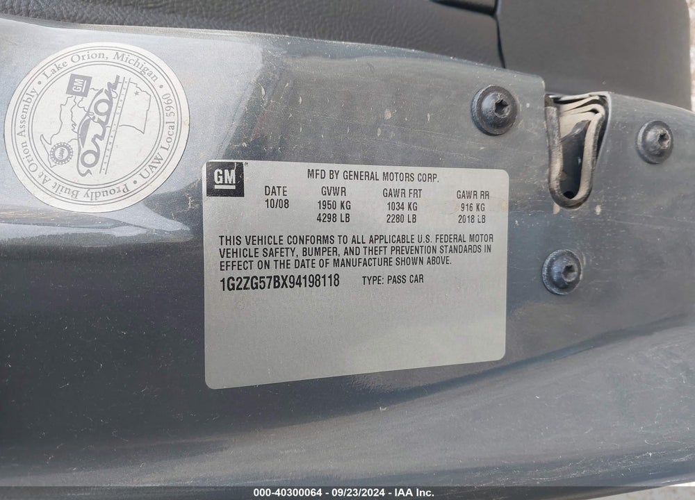 2009 PONTIAC G6 VIN: 1G2ZG57BX94198118