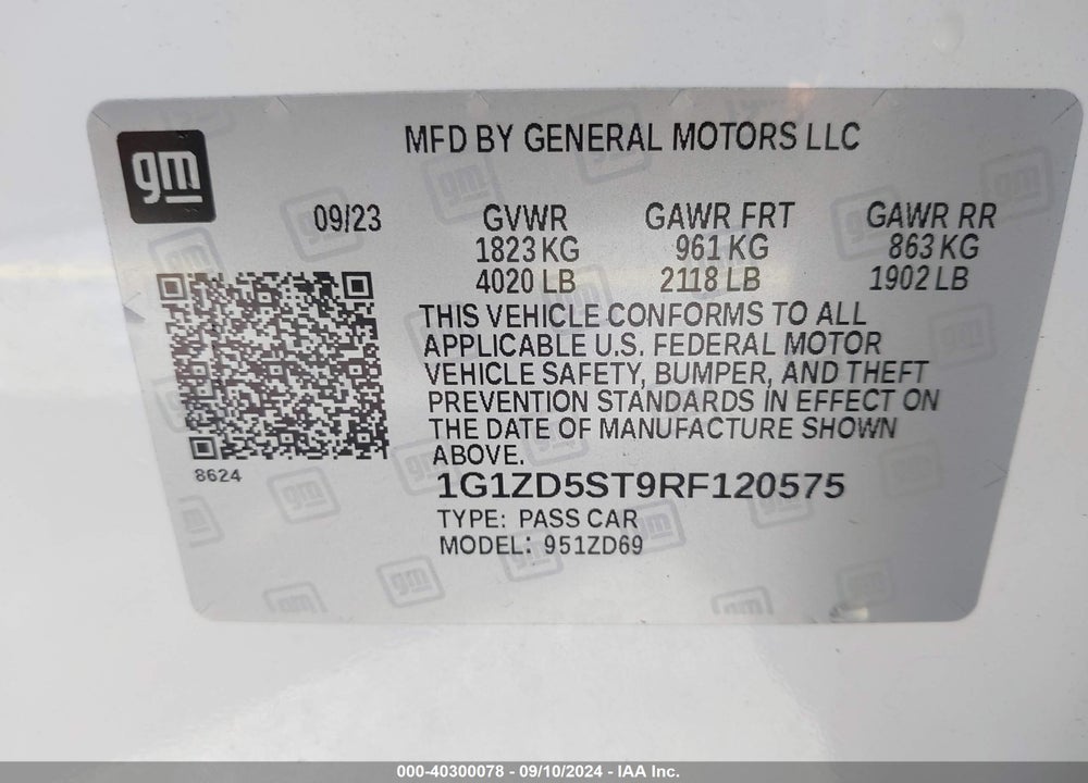 2024 CHEVROLET MALIBU FWD 1LT VIN: 1G1ZD5ST9RF120575