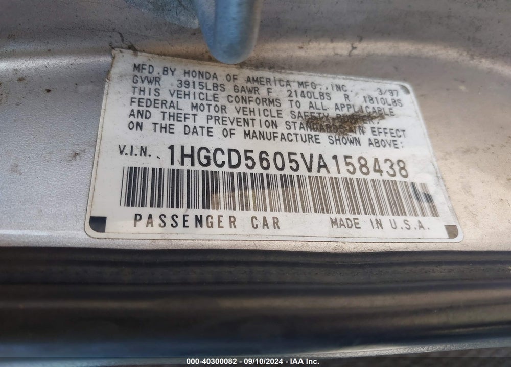 1997 HONDA ACCORD SE VIN: 1HGCD5605VA158438