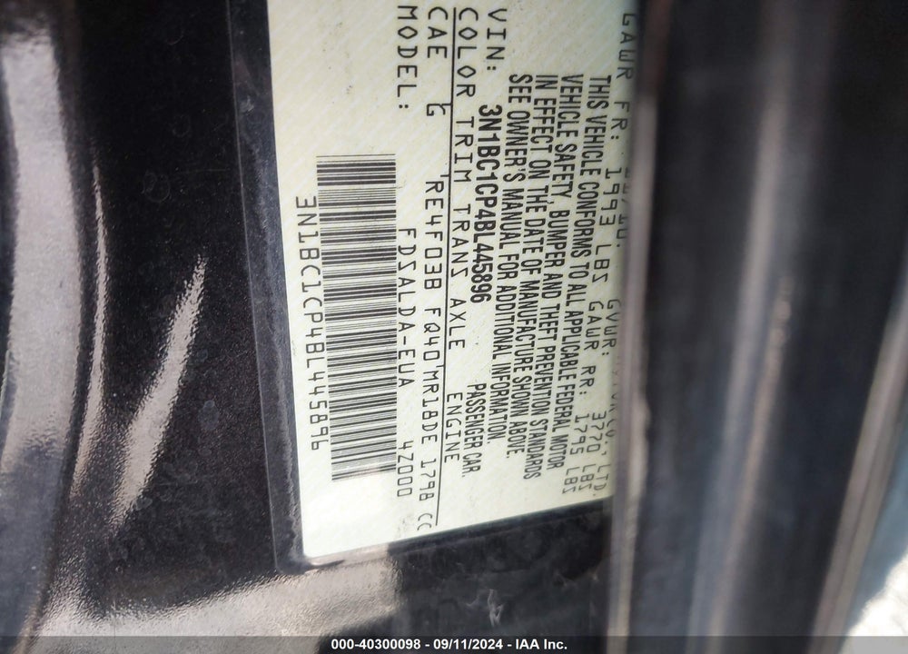 2011 NISSAN VERSA 1.8S VIN: 3N1BC1CP4BL445896