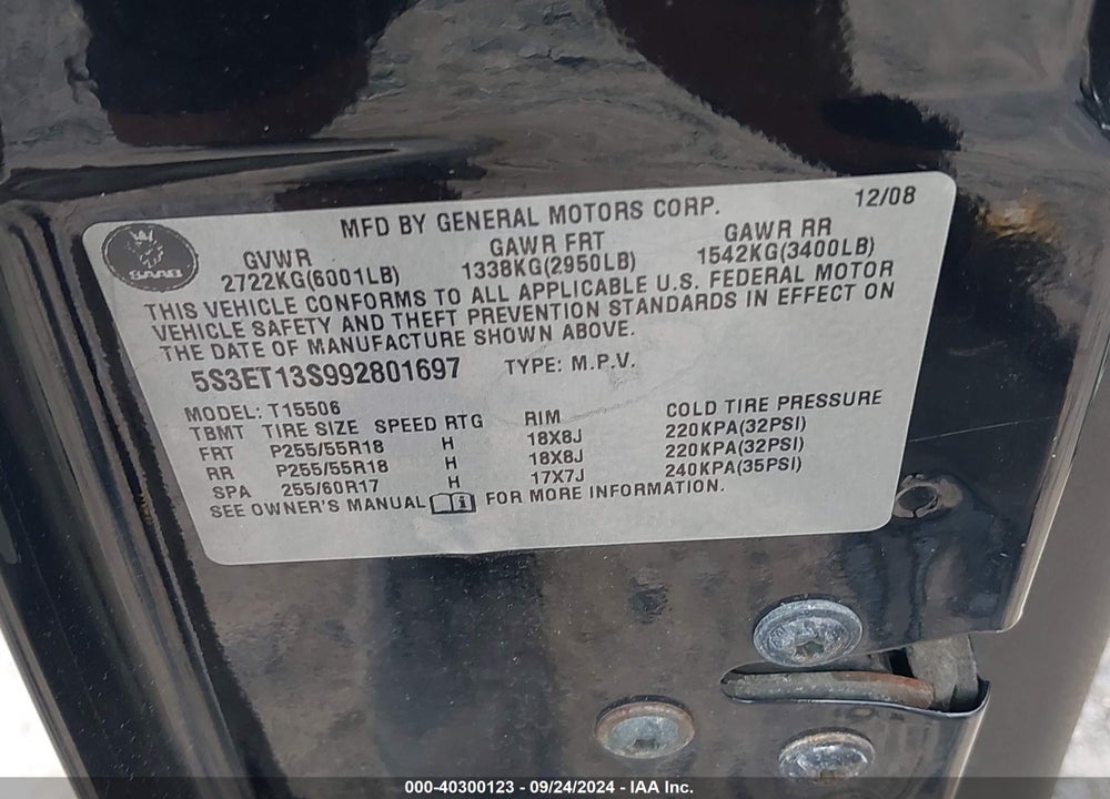 2009 SAAB 9-7X 4.2I VIN: 5S3ET13S992801697