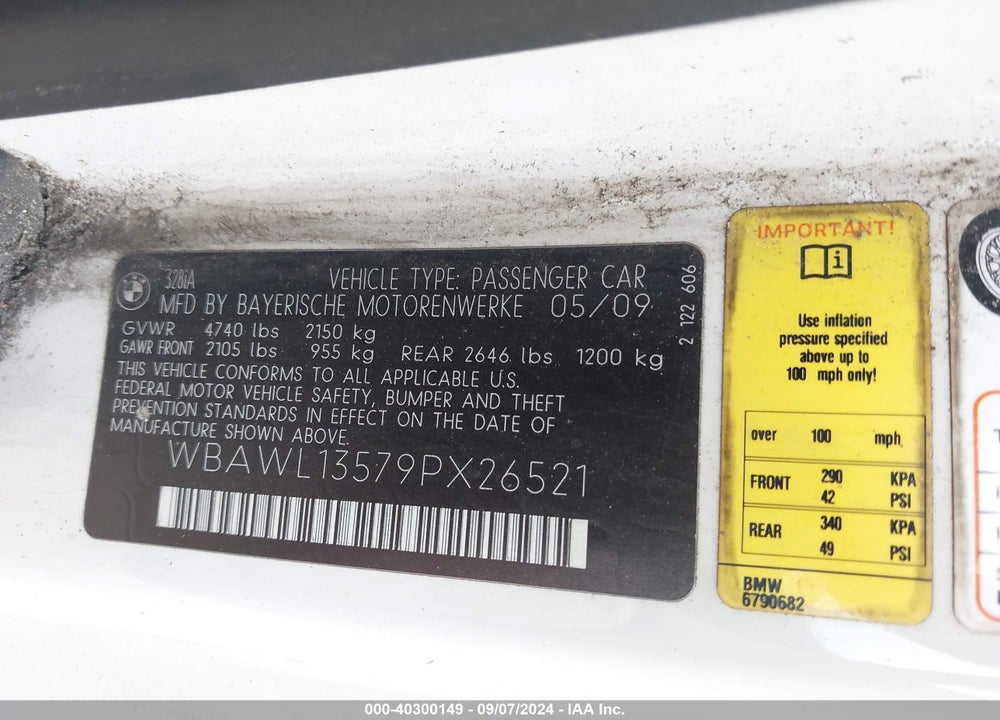 2009 BMW 328I VIN: WBAWL13579PX26521