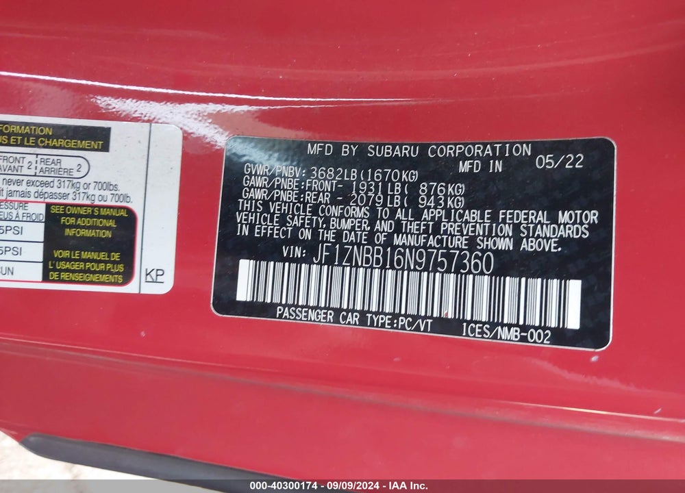 2022 TOYOTA GR86 VIN: JF1ZNBB16N9757360