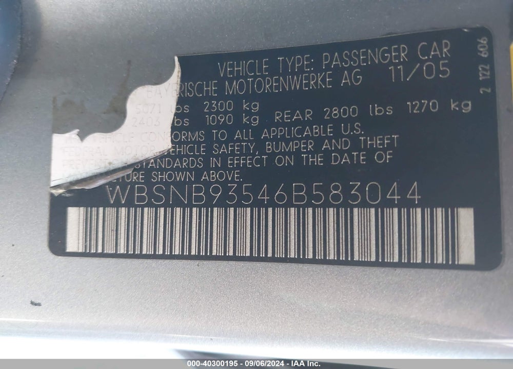 2006 BMW M5 VIN: WBSNB93546B583044