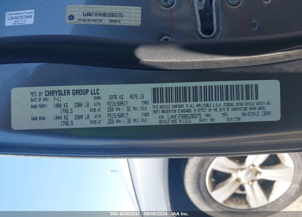 2011 JEEP COMPASS VIN: 1J4NF1FB9BD282275