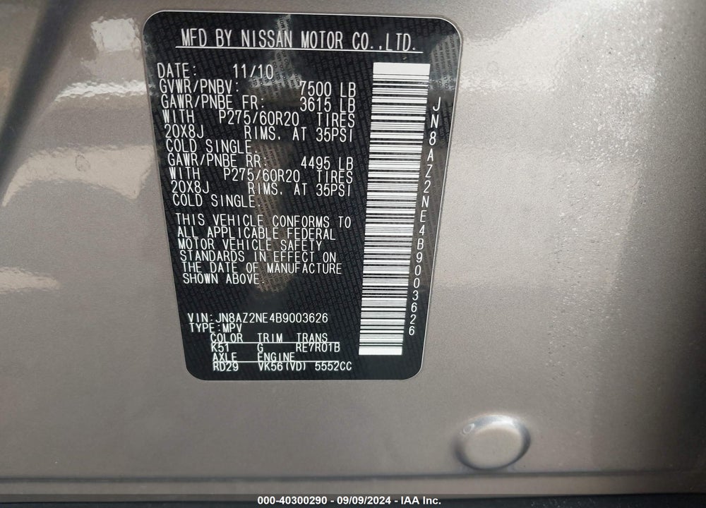 2011 INFINITI QX56 VIN: JN8AZ2NE4B9003626