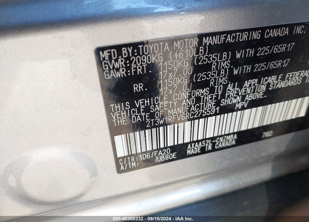 2024 TOYOTA RAV4 XLE VIN: 2T3W1RFV6RC275591