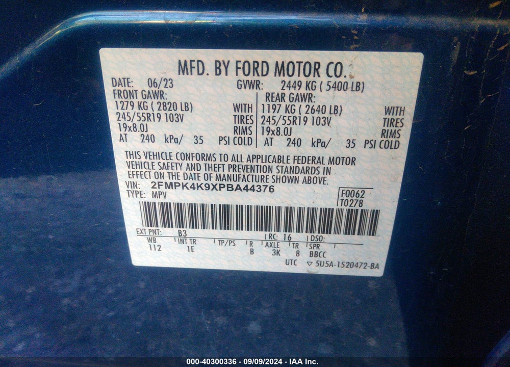 2023 FORD EDGE VIN: 2FMPK4K9XPBA44376