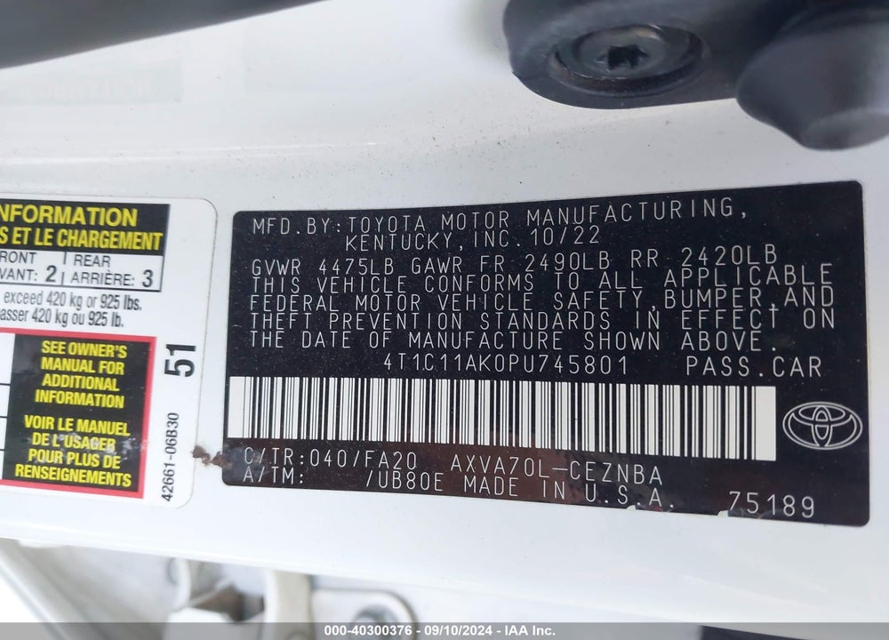2023 TOYOTA CAMRY LE VIN: 4T1C11AK0PU745801