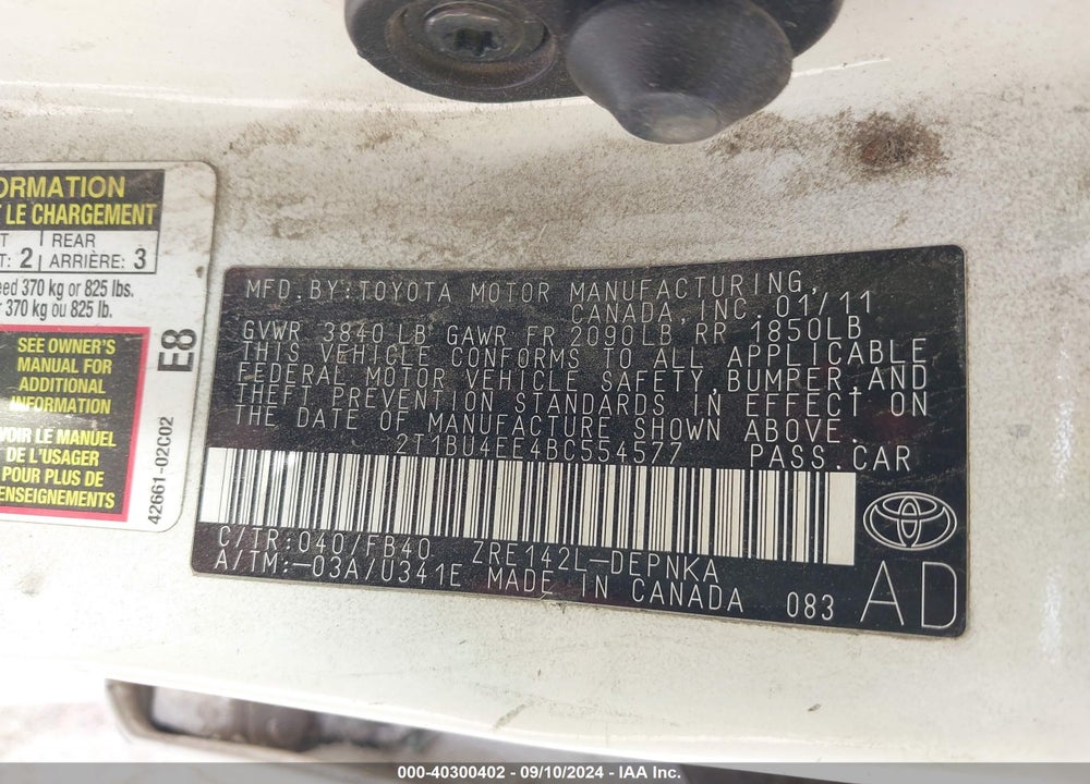 2011 TOYOTA COROLLA LE VIN: 2T1BU4EE4BC554577