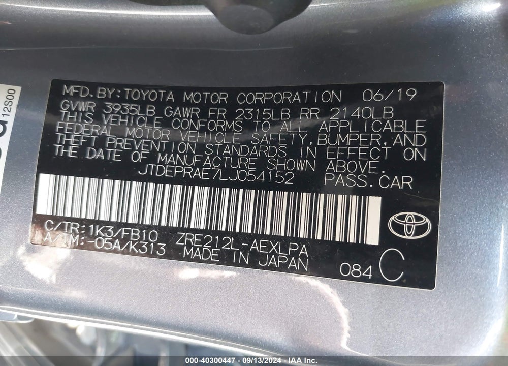 2020 TOYOTA COROLLA LE VIN: JTDEPRAE7LJ054152