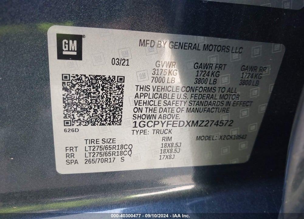 2021 CHEVROLET SILVERADO 1500 4WD SHORT BED LT TRAIL BOSS VIN: 1GCPYFEDXMZ274572