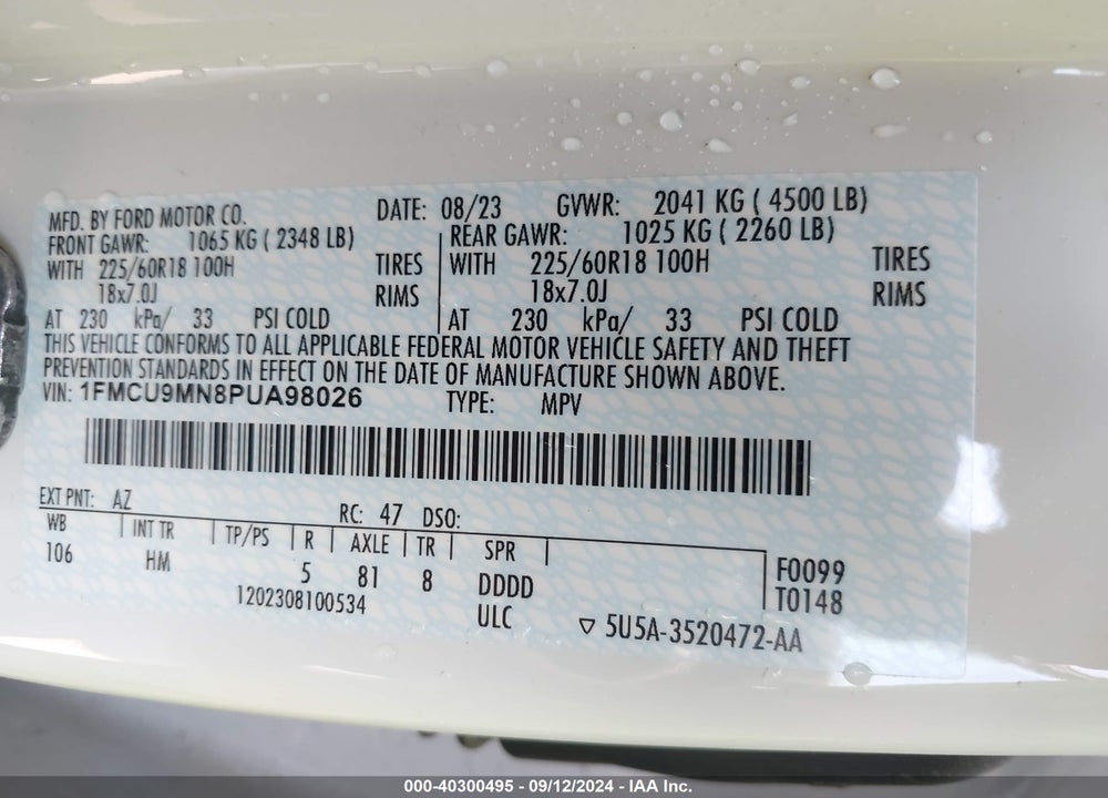2023 FORD ESCAPE ST LINE VIN: 1FMCU9MN8PUA98026