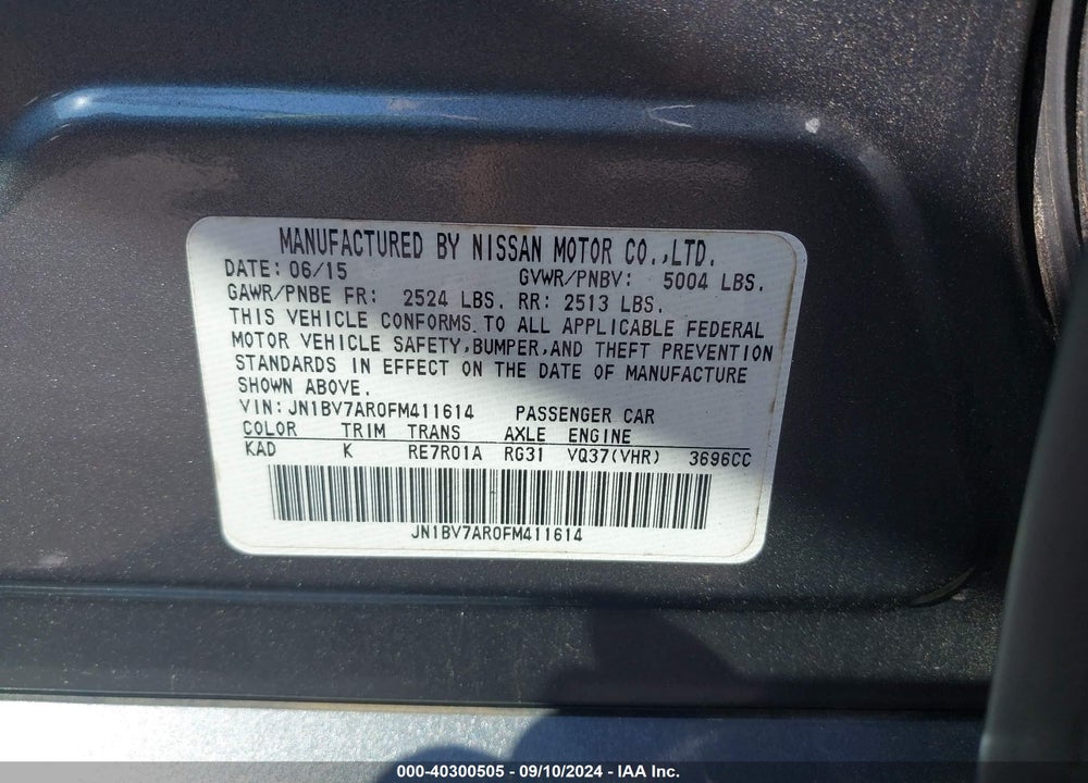 2015 INFINITI Q50 PREMIUM VIN: JN1BV7AR0FM411614