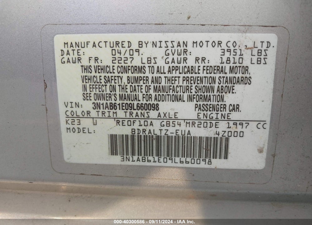 2009 NISSAN SENTRA 2.0S VIN: 3N1AB61E09L660098