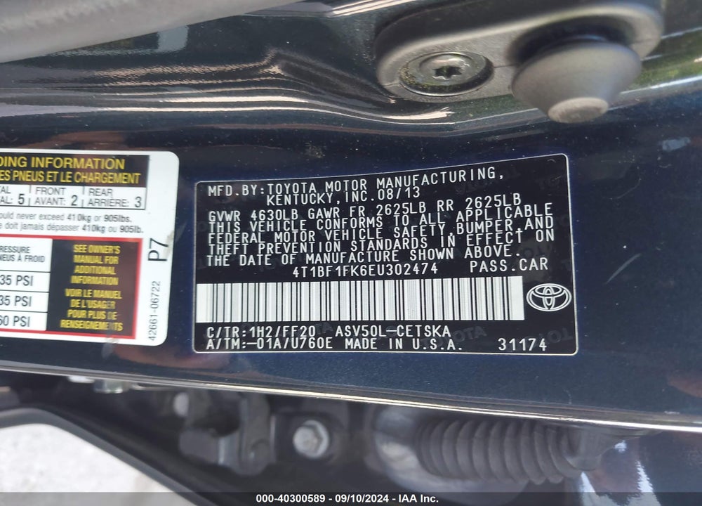 2014 TOYOTA CAMRY SE VIN: 4T1BF1FK6EU302474