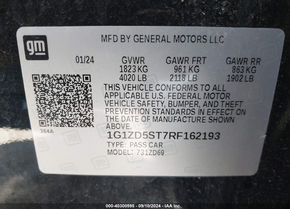 2024 CHEVROLET MALIBU FWD 1LT VIN: 1G1ZD5ST7RF162193