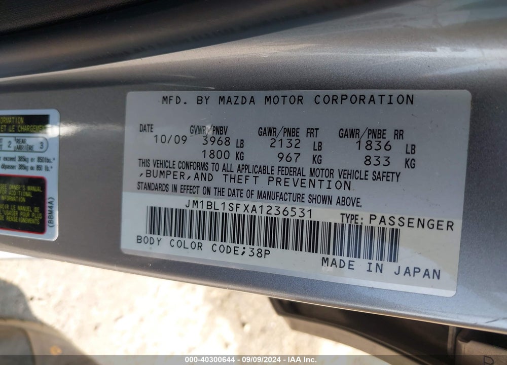 2010 MAZDA 3 I SPORT VIN: JM1BL1SFXA1236531