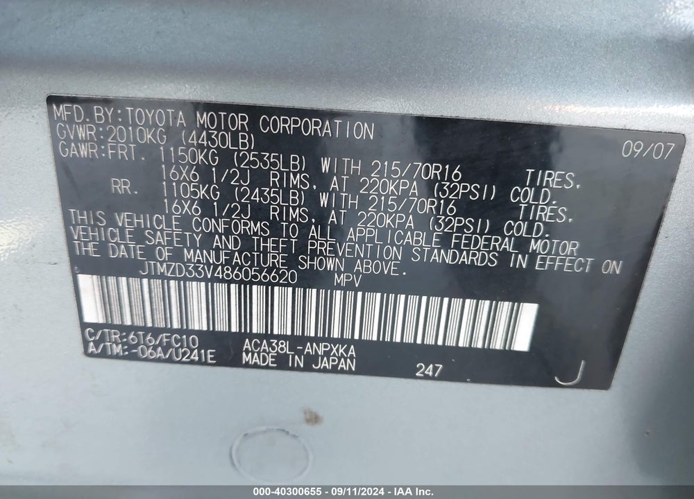 2008 TOYOTA RAV4 VIN: JTMZD33V486056620