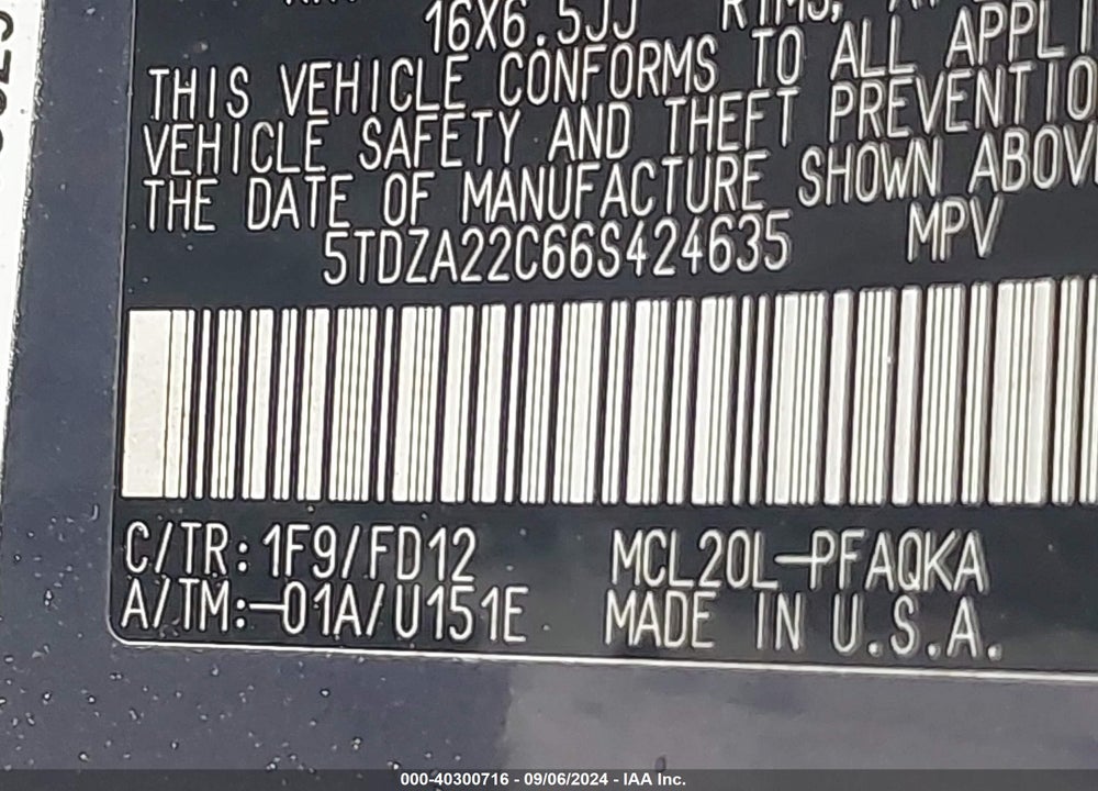 2006 TOYOTA SIENNA XLE VIN: 5TDZA22C66S424635