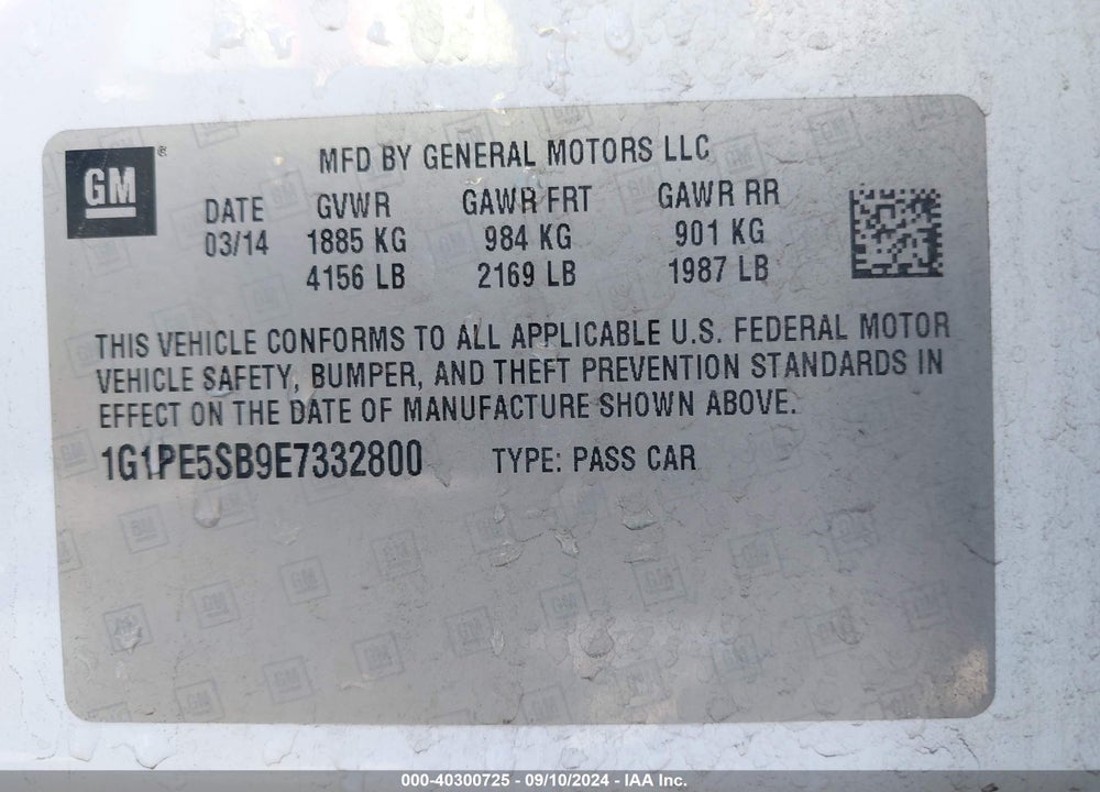 2014 CHEVROLET CRUZE VIN: 1G1PE5SB9E7332800