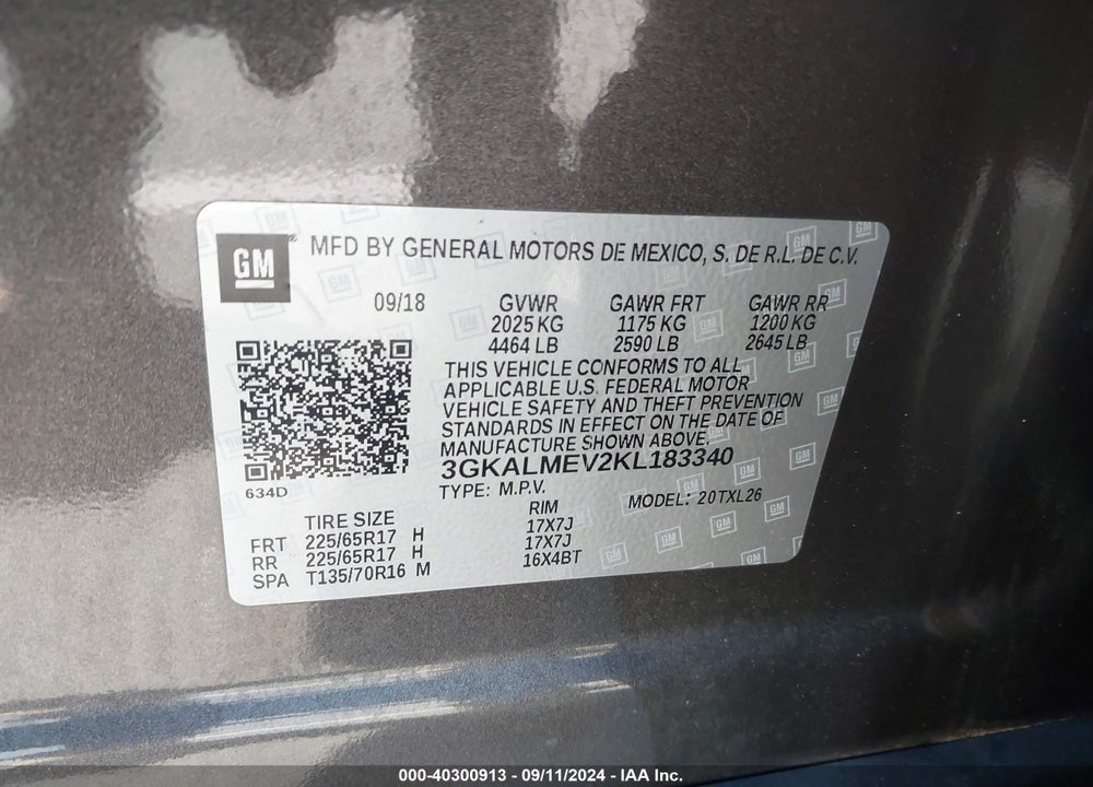 2019 GMC TERRAIN SLE VIN: 3GKALMEV2KL183340