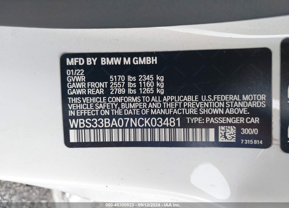 2022 BMW M4 COMPETITION XDRIVE VIN: WBS33BA07NCK03481