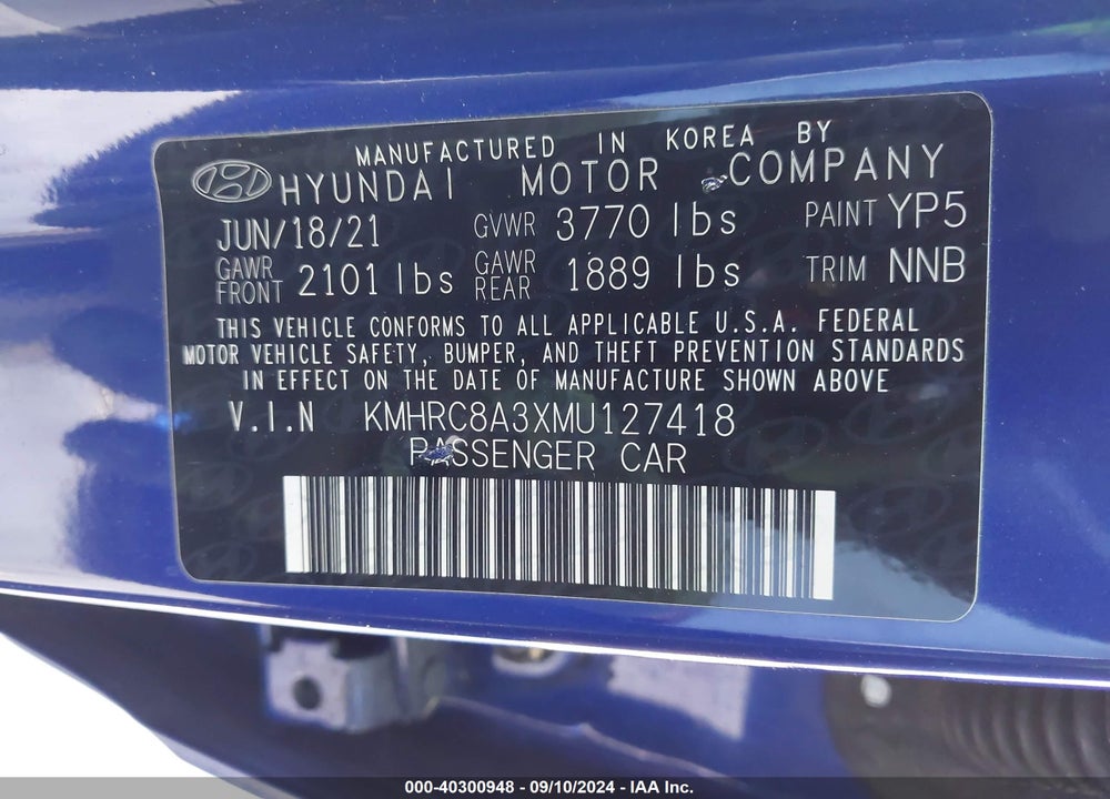 2021 HYUNDAI VENUE SEL VIN: KMHRC8A3XMU127418