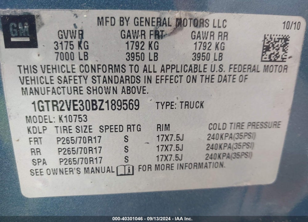 2011 GMC SIERRA 1500 SLE VIN: 1GTR2VE30BZ189569