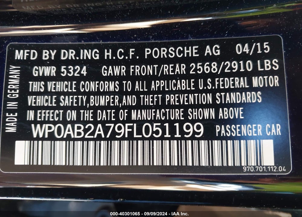 2015 PORSCHE PANAMERA S VIN: WP0AB2A79FL051199