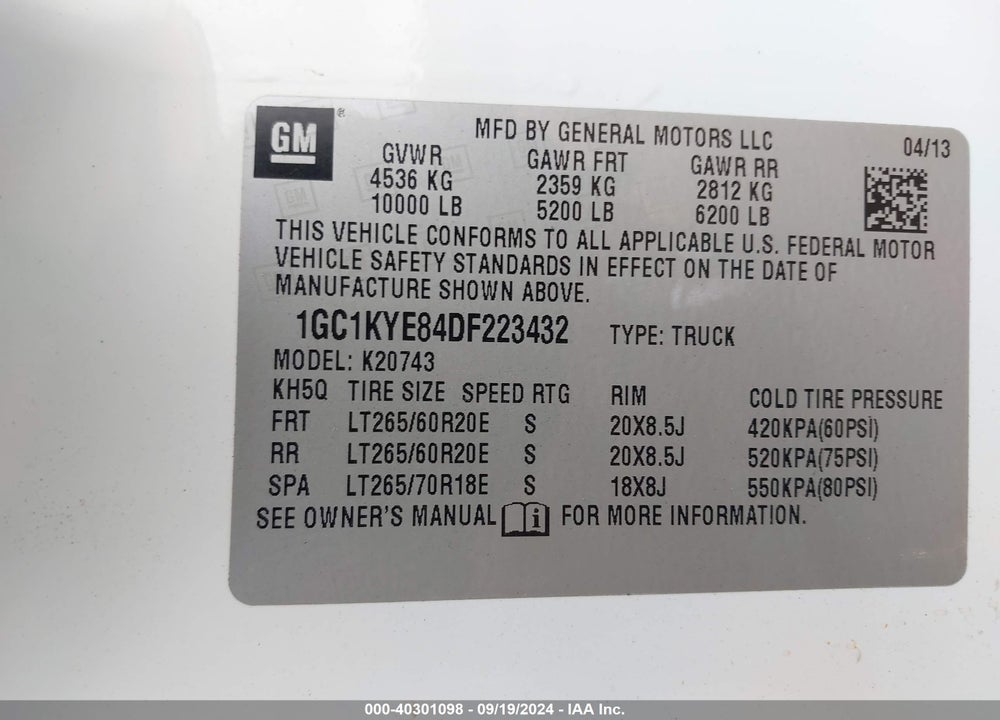 2013 CHEVROLET SILVERADO 2500HD LTZ VIN: 1GC1KYE84DF223432