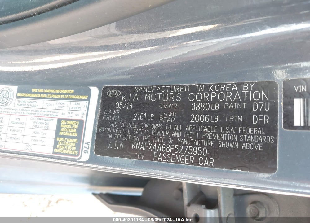 2015 KIA FORTE LX VIN: KNAFX4A68F5275950