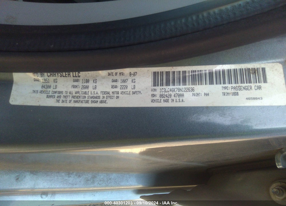 2008 CHRYSLER SEBRING LX VIN: 1C3LC46K78N122636