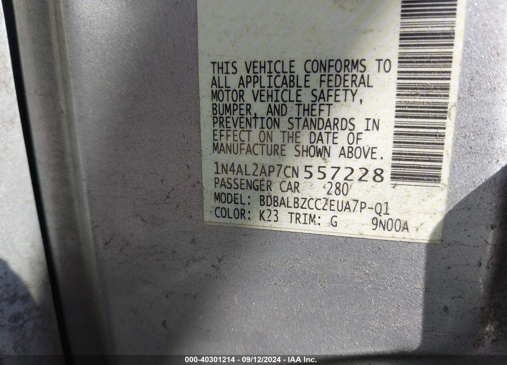 2012 NISSAN ALTIMA 2.5 S VIN: 1N4AL2AP7CN557228