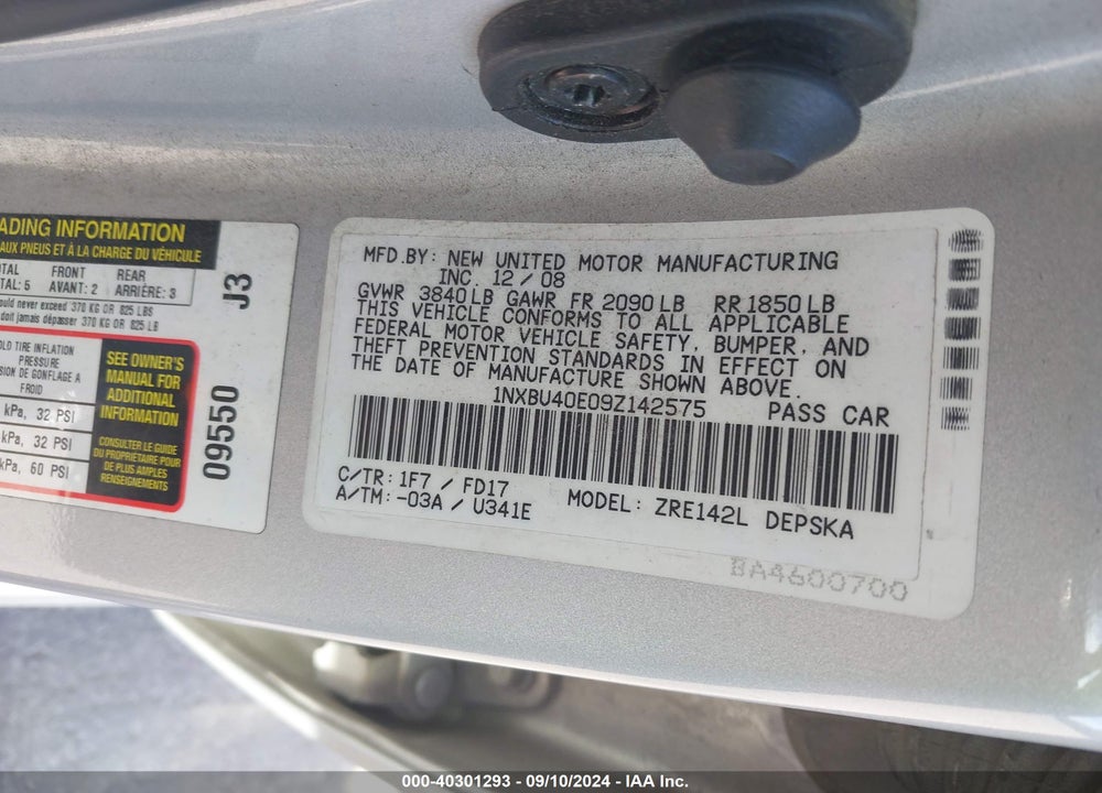 2009 TOYOTA COROLLA S VIN: 1NXBU40E09Z142575