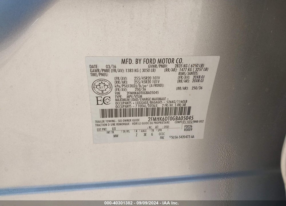 2016 FORD FLEX LIMITED VIN: 2FMHK6DT0GBA05045