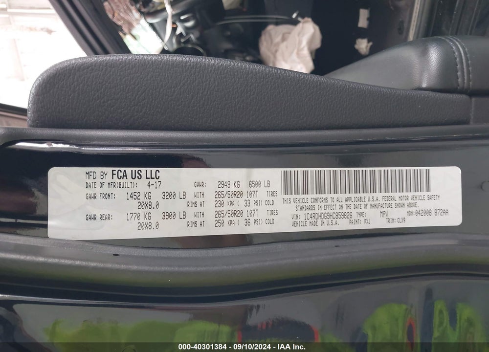 2017 DODGE DURANGO GT RWD VIN: 1C4RDHDG9HC859826