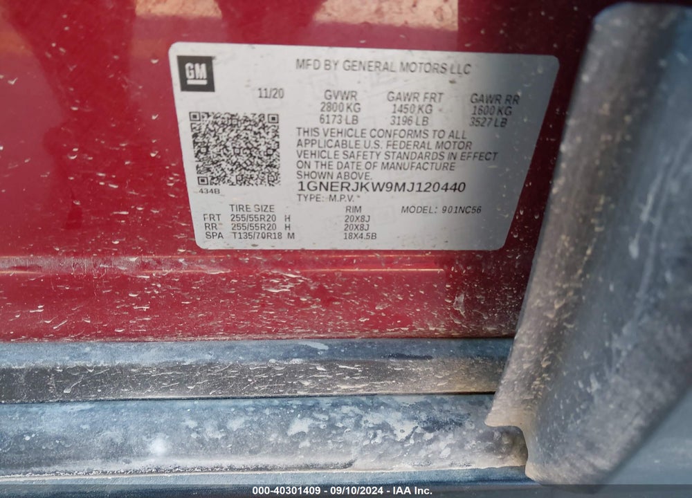 2021 CHEVROLET TRAVERSE FWD RS VIN: 1GNERJKW9MJ120440