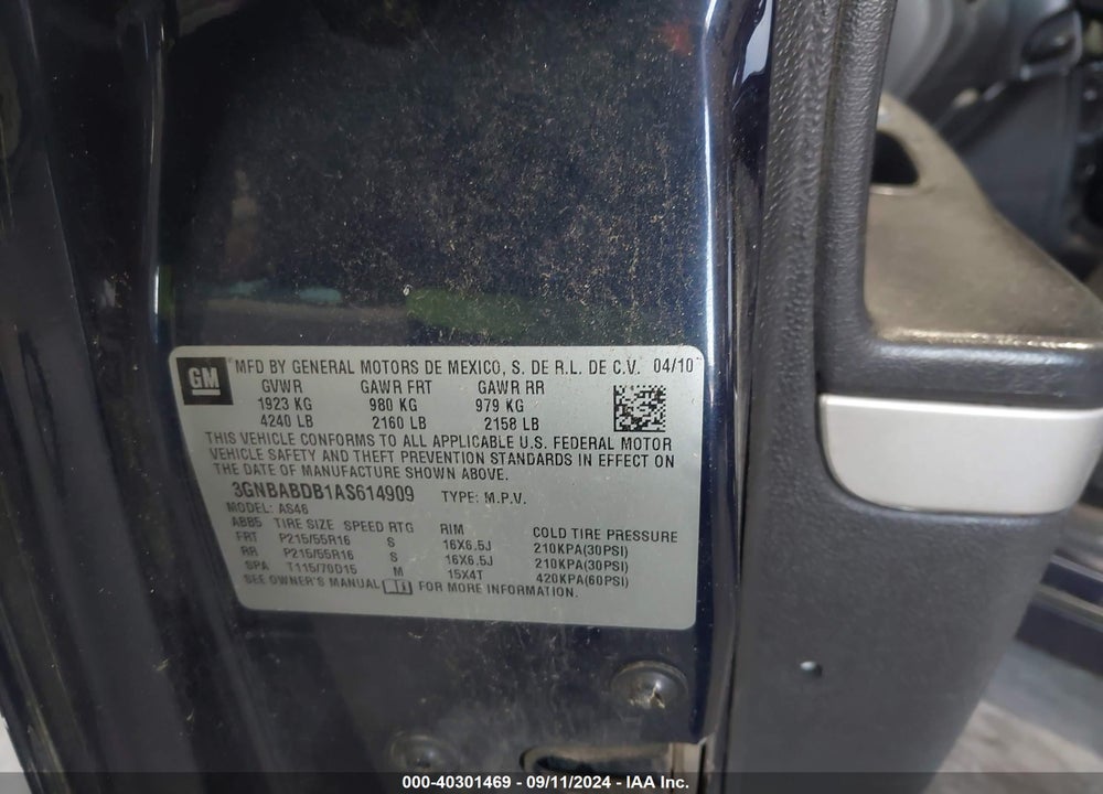 2010 CHEVROLET HHR LT VIN: 3GNBABDB1AS614909