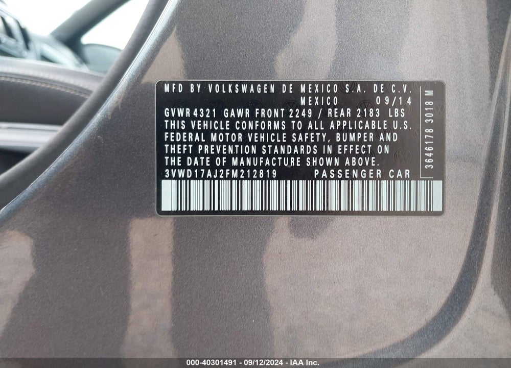 2015 VOLKSWAGEN JETTA 1.8T SPORT VIN: 3VWD17AJ2FM212819