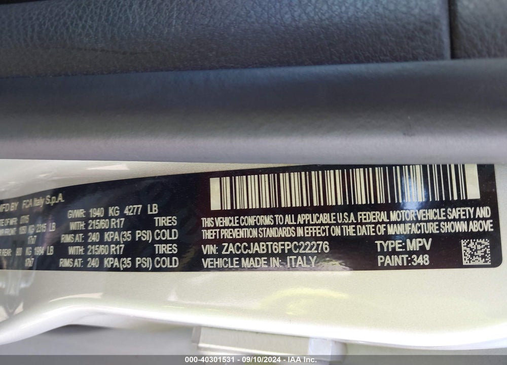 2015 JEEP RENEGADE LATITUDE VIN: ZACCJABT6FPC22276
